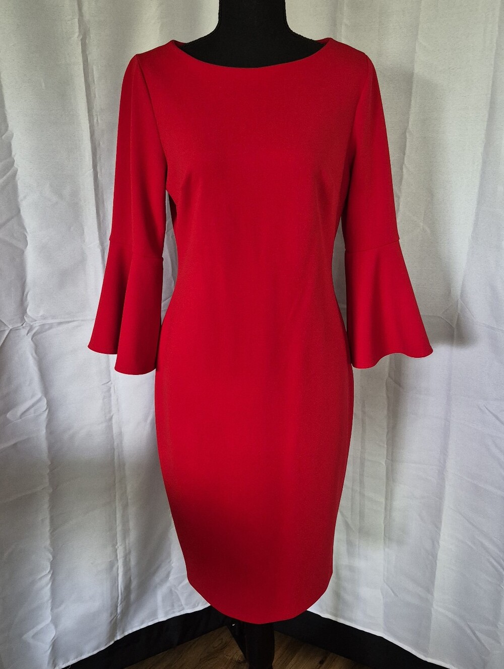 Calvin Klein Red Bell Sleeve Midi Dress Size 10